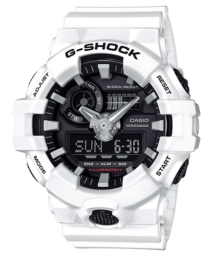 CASIO G-SHOCK GA-700-7ADR BLACK ANA-DIGI DIAL WHITE RESIN STRAP MEN'S WATCH G742