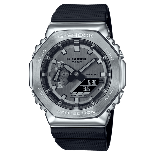CASIO G-SHOCK G-STEEL GM-2100-1ADR SILVER ANA-DIGI DIAL BLACK RESIN STRAP MEN'S WATCH G1159