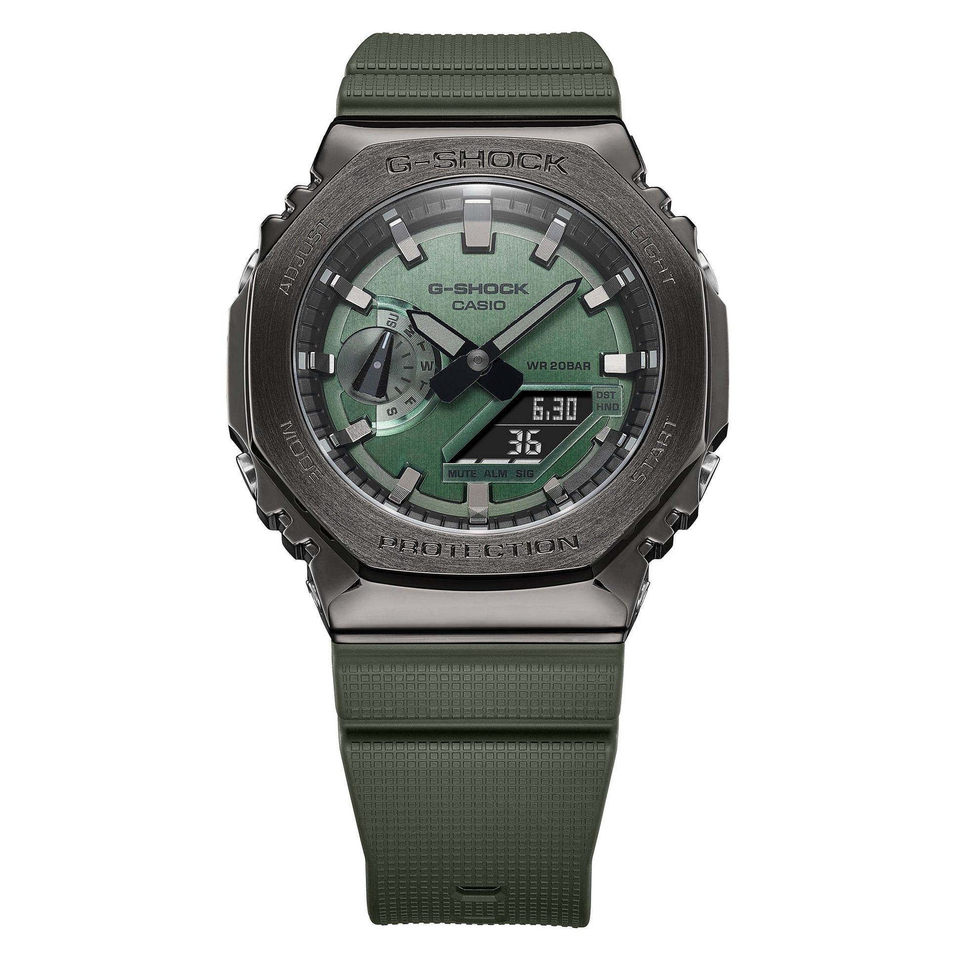 CASIO G-SHOCK G-STEEL GM-2100B-3ADR GREY IP ANA-DIGI DIAL GREEN RESIN STRAP MEN'S WATCH G1160