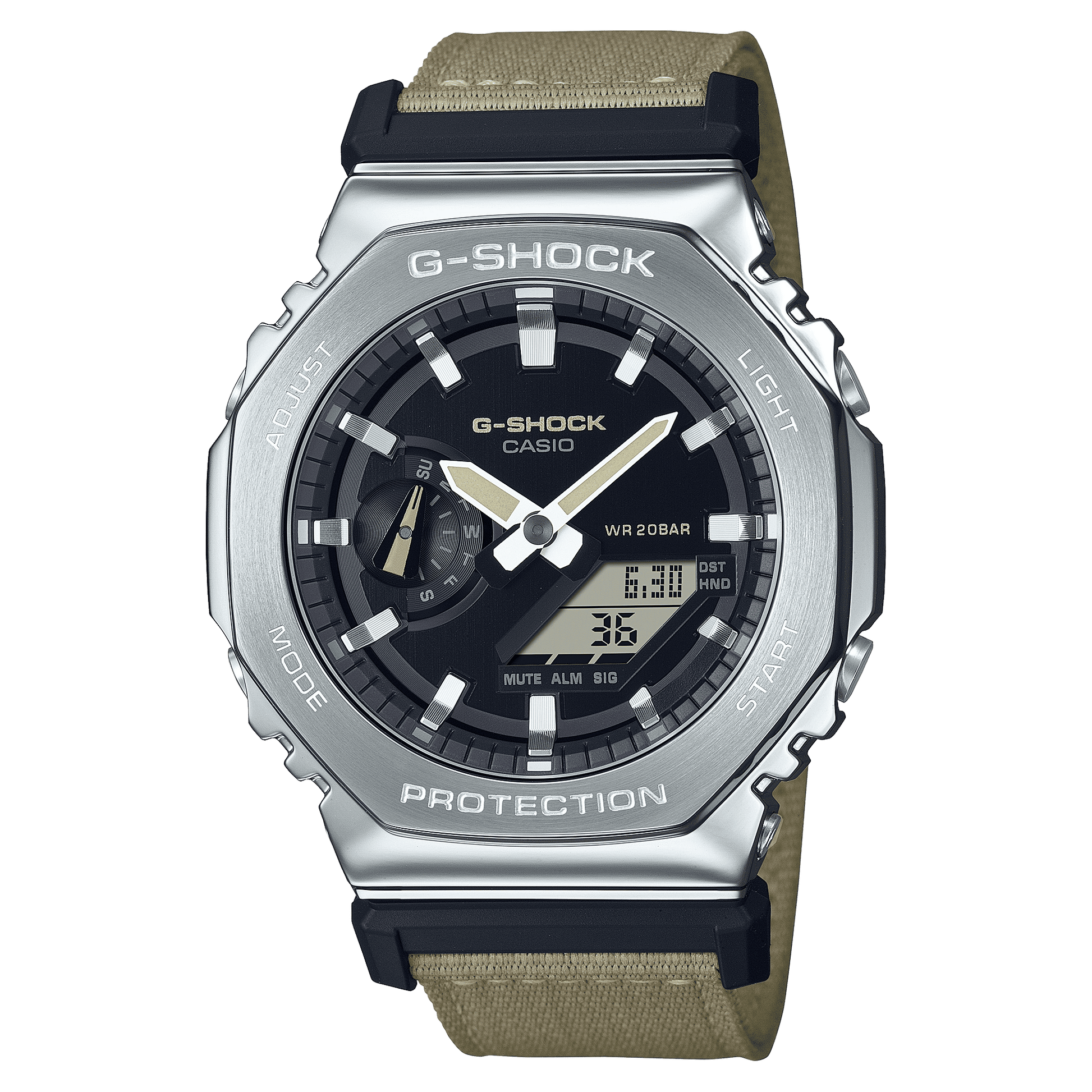 CASIO G-SHOCK G-STEEL GM-2100C-5ADR BLACK ANA-DIGI DIAL BROWN CLOTH BAND MEN'S WATCH G1372