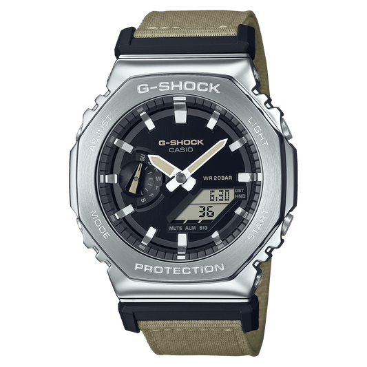 CASIO G-SHOCK G-STEEL GM-2100C-5ADR BLACK ANA-DIGI DIAL BROWN CLOTH BAND MEN'S WATCH G1372