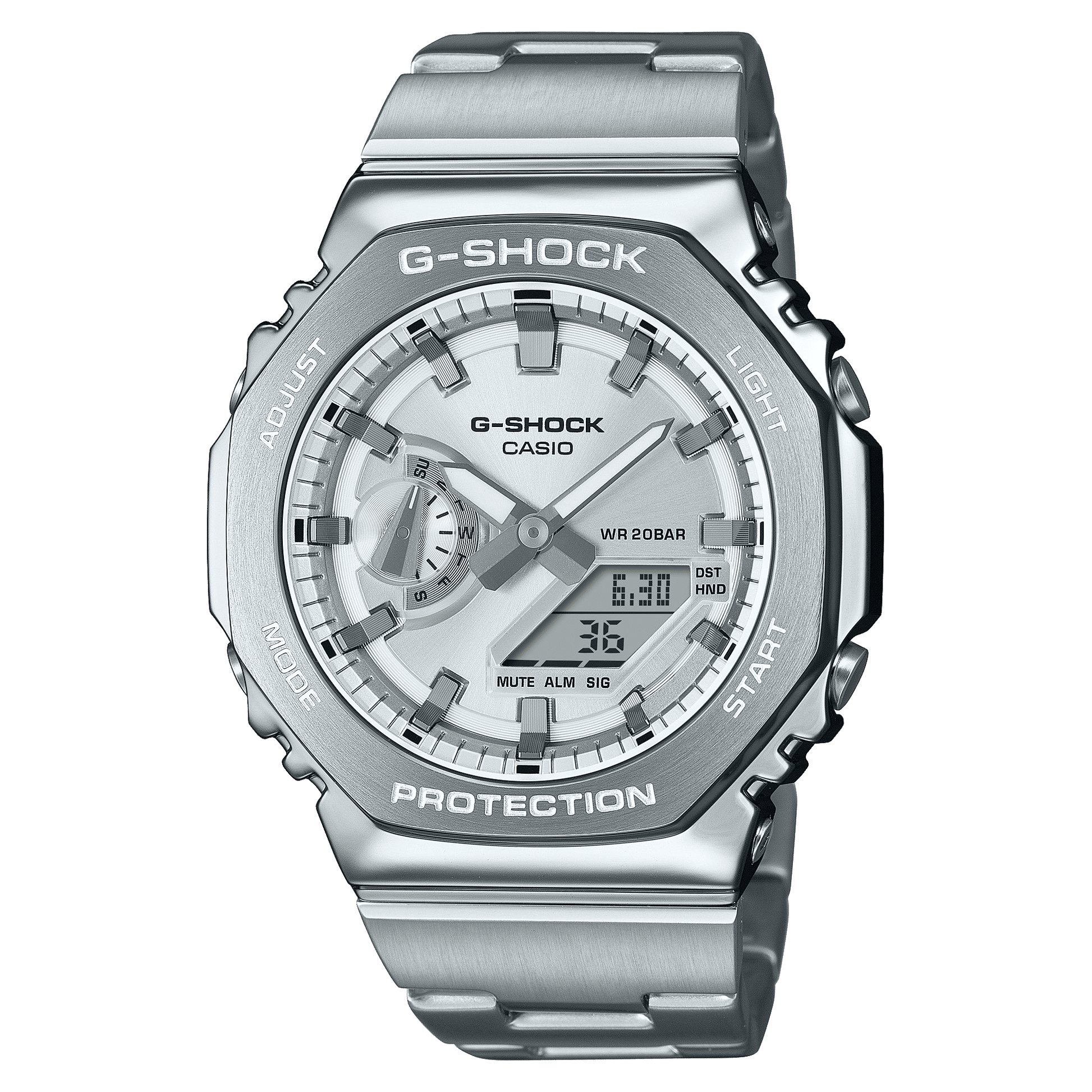 CASIO G-SHOCK GM-2110D-7ADR SILVER ANALOG-DIGITAL DIAL SILVER STAINLESS STEEL  BAND G1612