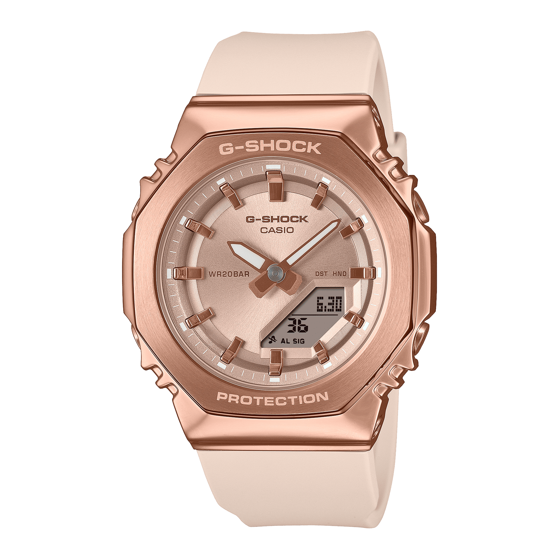 CASIO G-SHOCK WOMEN GM-S2110PG-4ADR ROSE GOLD ANALOG-DIGITAL DIAL BEIGE BIO-BASED RESIN BAND G1694