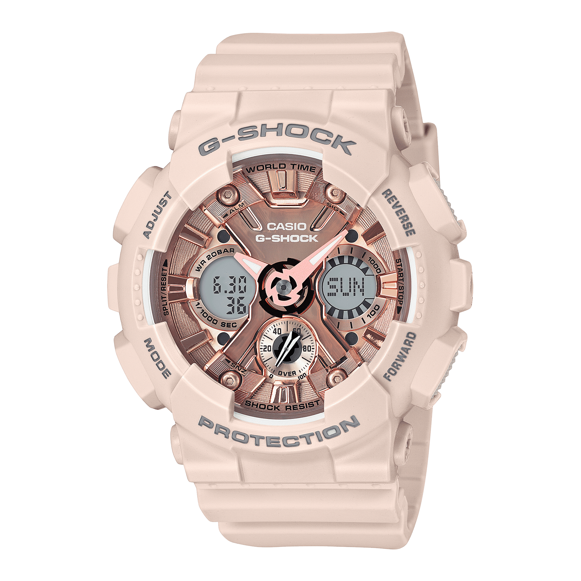 CASIO G-SHOCK GMA-S120MF-4ADR ROSE GOLD ANA-DIGI DIAL PINK RESIN STRAP WOMEN'S WATCH G732