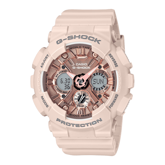 CASIO G-SHOCK GMA-S120MF-4ADR ROSE GOLD ANA-DIGI DIAL PINK RESIN STRAP WOMEN'S WATCH G732