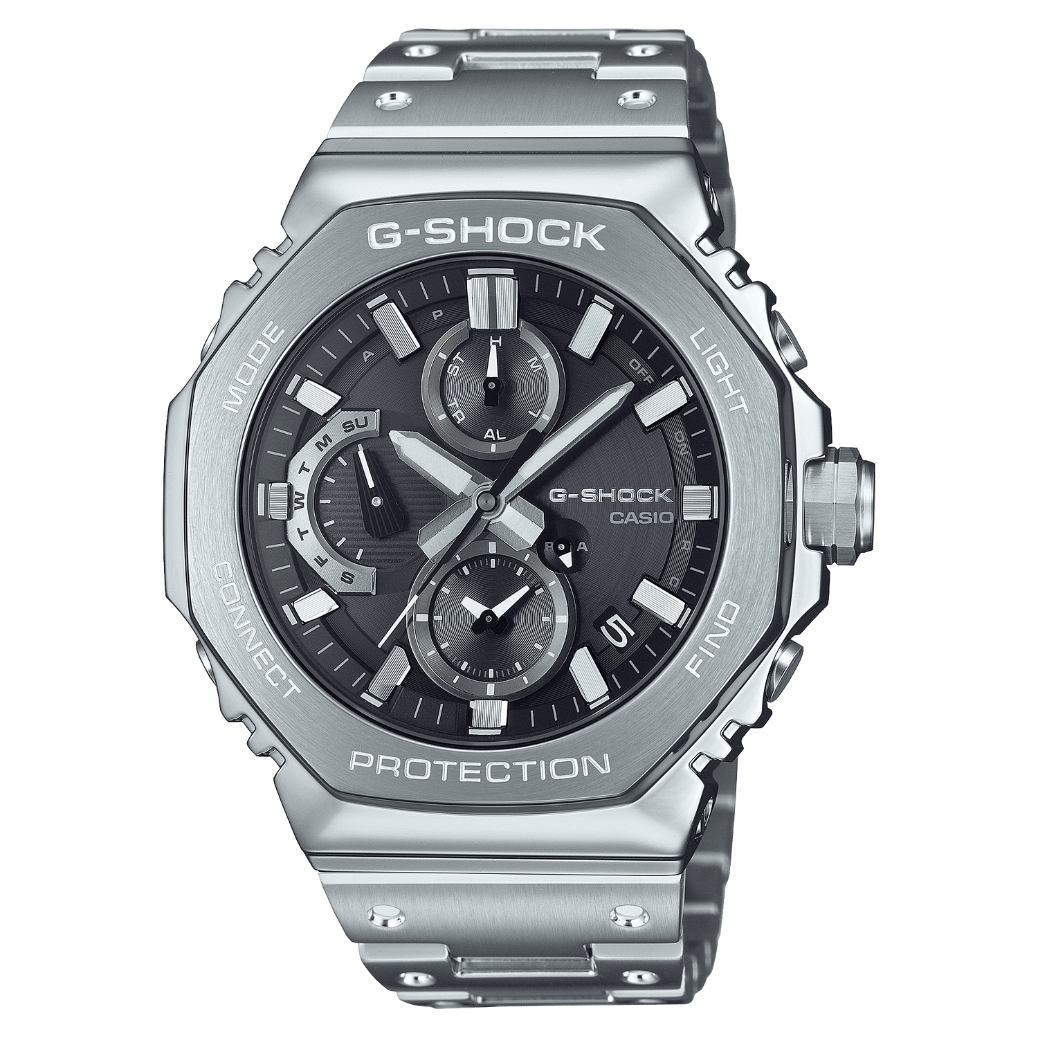 CASIO G-SHOCK GMC-B2100D-1ADR BLACK ANALOG DIAL SILVER STAINLESS STEEL SOLID ONE-TOUCH 3-FOLD CLASP BAND G1631