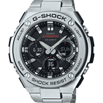 CASIO G-SHOCK GST-S110D-1ADR BLACK ANALOG-DIGITAL DIAL SILVER STAINLESS STEEL  BAND G604