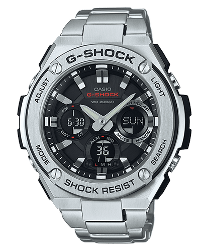 CASIO G-SHOCK GST-S110D-1ADR BLACK ANALOG-DIGITAL DIAL SILVER STAINLESS STEEL  BAND G604
