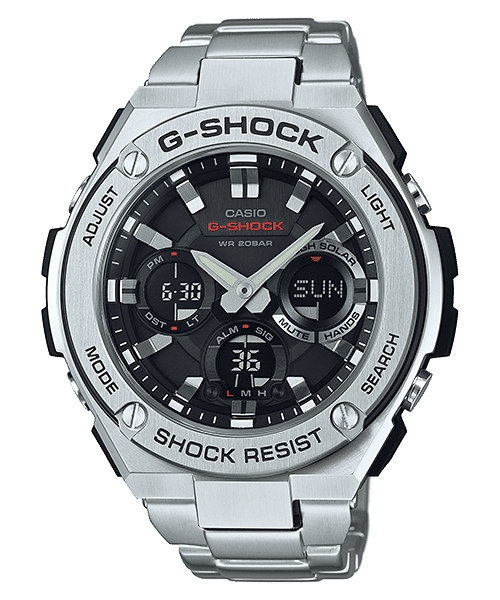CASIO G-SHOCK GST-S110D-1ADR BLACK ANALOG-DIGITAL DIAL SILVER STAINLESS STEEL  BAND G604