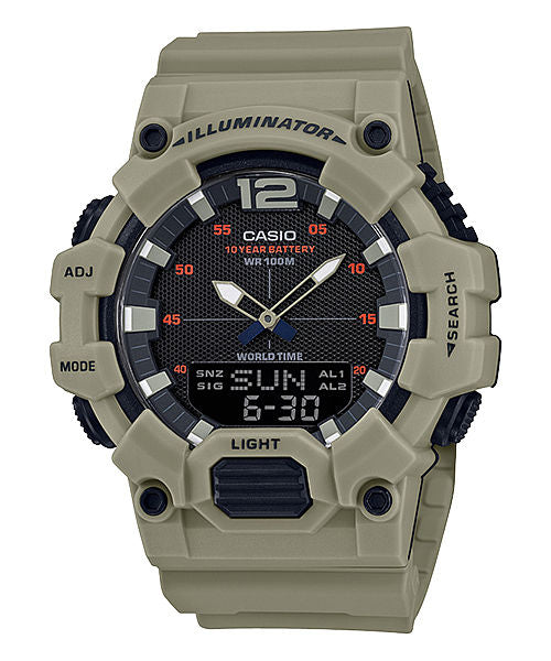 CASIO  HDC-700-3A3VDF BLACK ANALOG-DIGITAL DIAL BROWN RESIN STRAP  10 YEAR BATTERY D179