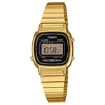 CASIO VINTAGE LA670WGA-1DF BLACK DIGITAL DIAL GOLD STAINLESS STEEL BAND D124