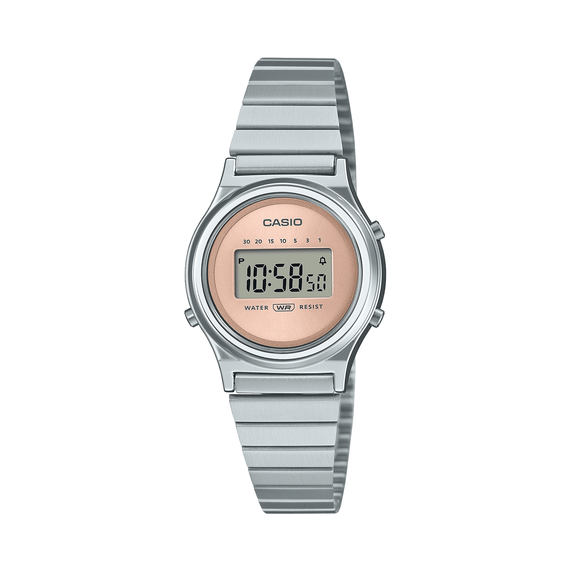 CASIO VINTAGE LA700WE-4ADF PINK DIGITAL DIAL SILVER STAINLESS STEEL BAND A2231