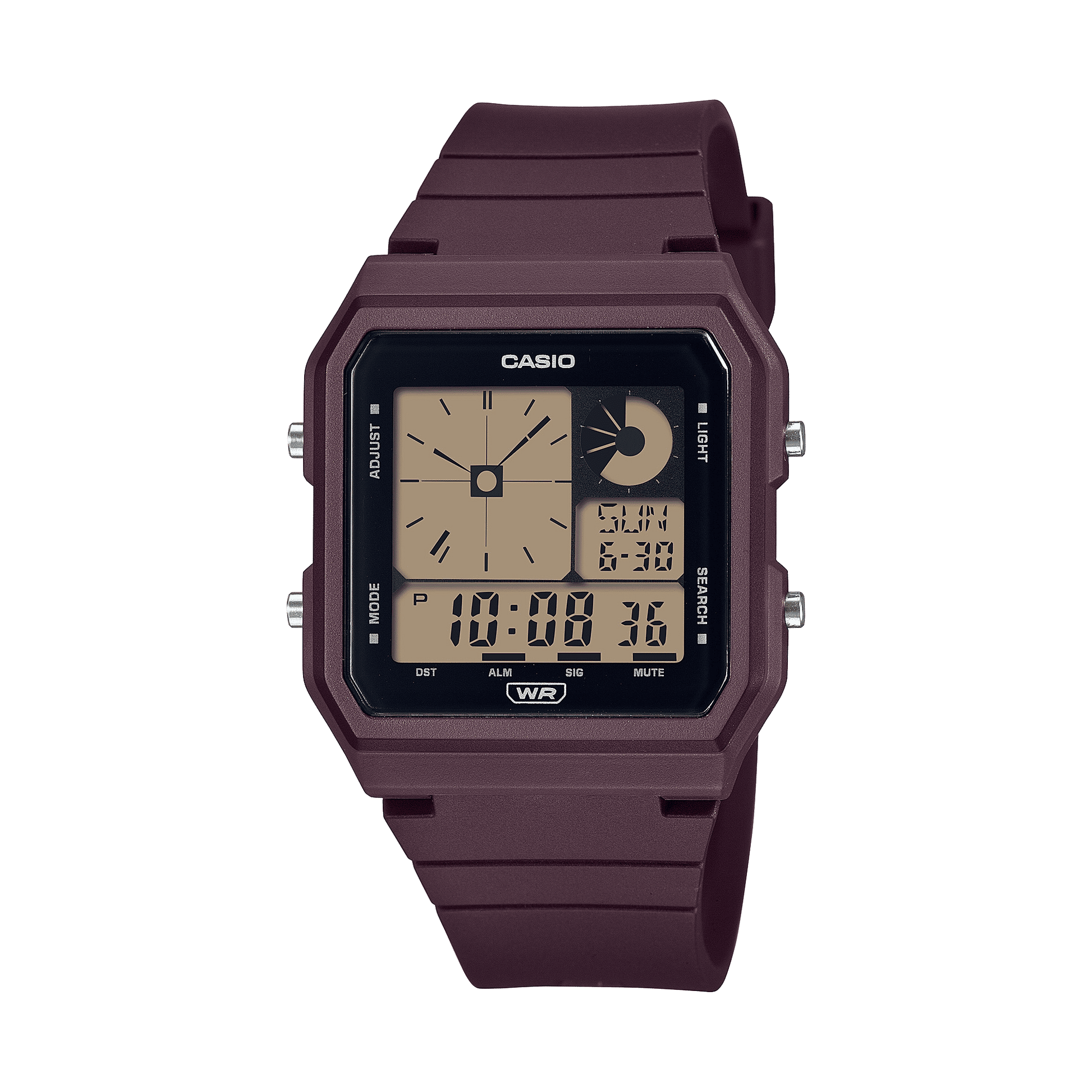 CASIO  LF-20W-5ADF  DIGITAL DIAL MAROON RESIN STRAP  WORLD TIME D313