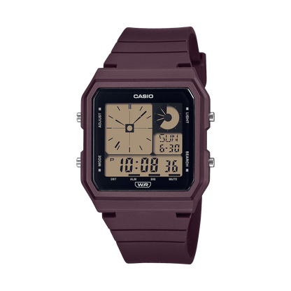 CASIO  LF-20W-5ADF  DIGITAL DIAL MAROON RESIN STRAP  WORLD TIME D313
