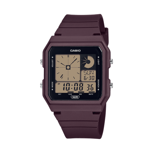 CASIO  LF-20W-5ADF  DIGITAL DIAL MAROON RESIN STRAP  WORLD TIME D313