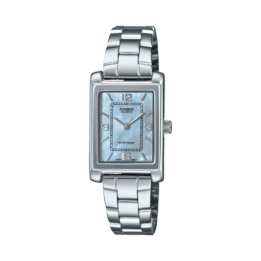 CASIO ENTICER LADIES LTP-1234DS-2ADF BLUE ANALOG DIAL SILVER STAINLESS STEEL BAND A2365
