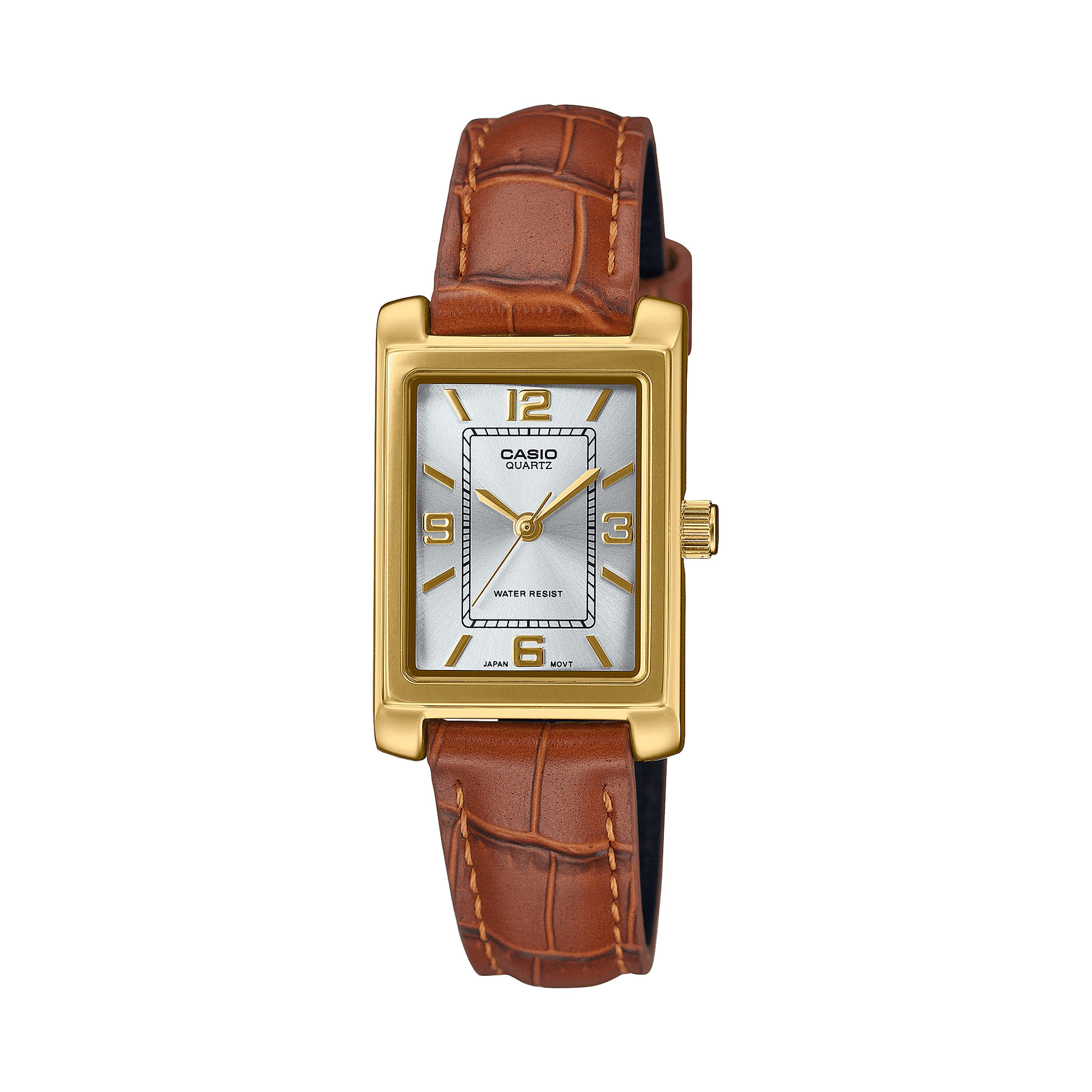 CASIO ENTICER LADIES LTP-1234GLL-7ADF WHITE ANALOG DIAL BROWN LEATHER BAND A2358