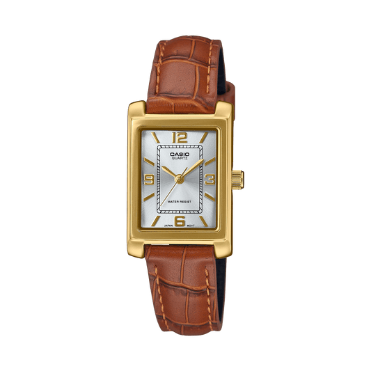 CASIO ENTICER LADIES LTP-1234GLL-7ADF WHITE ANALOG DIAL BROWN LEATHER BAND A2358
