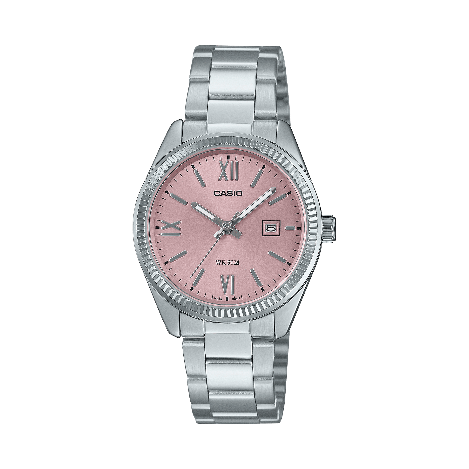 CASIO ENTICER LADIES LTP-1302DD-4A1VDF PINK ANALOG DIAL SILVER STAINLESS STEEL BAND A2360