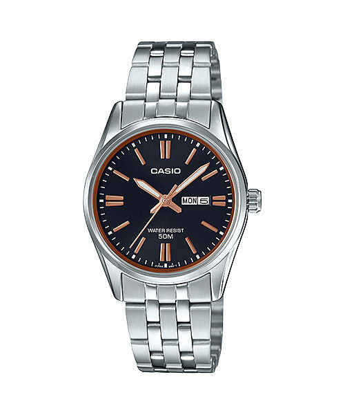 CASIO LTP-1335D-1A2VDF BLACK ANALOG DIAL SILVER STAINLESS STEEL BAND WOMEN'S WATCH A1504