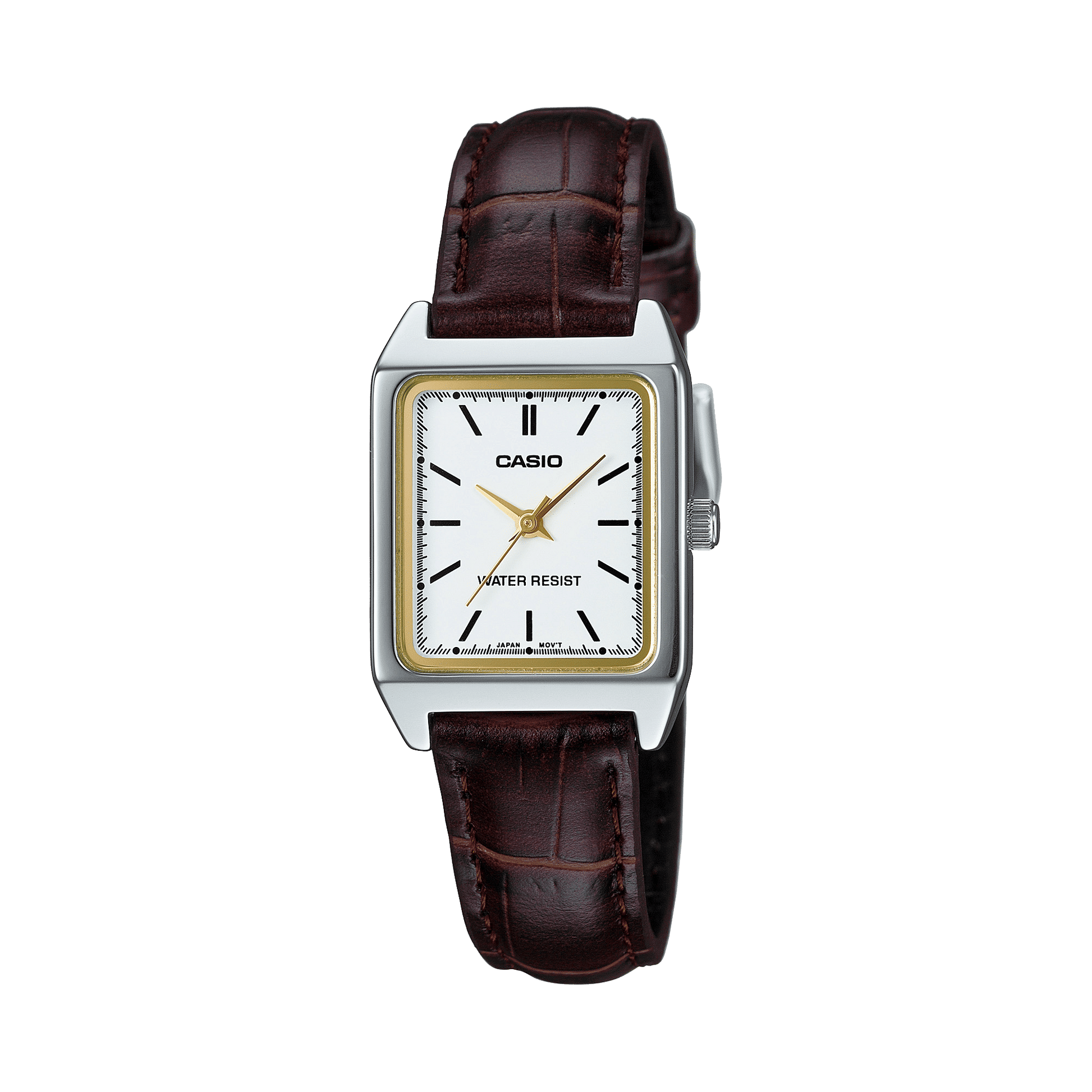 CASIO LTP-V007L-7E2UDF WHITE ANALOG DIAL BROWN LEATHER BAND WOMEN'S WATCH A2290
