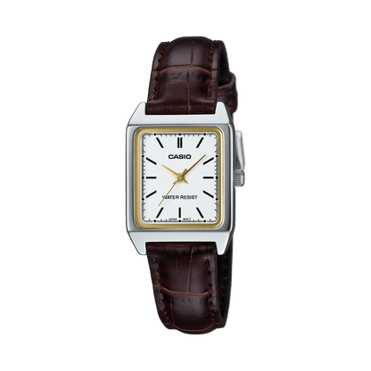 CASIO LTP-V007L-7E2UDF WHITE ANALOG DIAL BROWN LEATHER BAND WOMEN'S WATCH A2290
