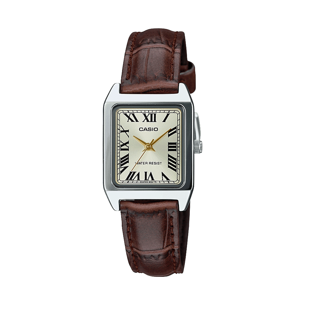 CASIO LTP-V007L-9BUDF GOLD ANALOG DIAL BROWN LEATHER BAND WOMEN'S WATCH A2291
