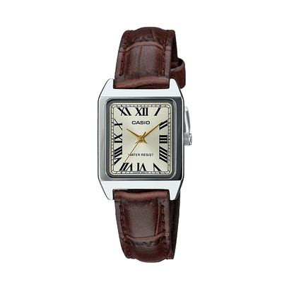 CASIO LTP-V007L-9BUDF GOLD ANALOG DIAL BROWN LEATHER BAND WOMEN'S WATCH A2291