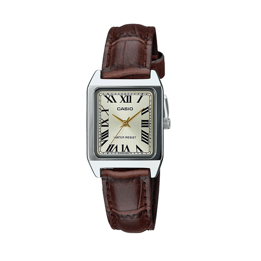CASIO LTP-V007L-9BUDF GOLD ANALOG DIAL BROWN LEATHER BAND WOMEN'S WATCH A2291