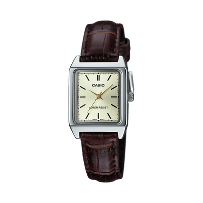 CASIO LTP-V007L-9EUDF GOLD ANALOG DIAL BROWN LEATHER BAND WOMEN'S WATCH A2292