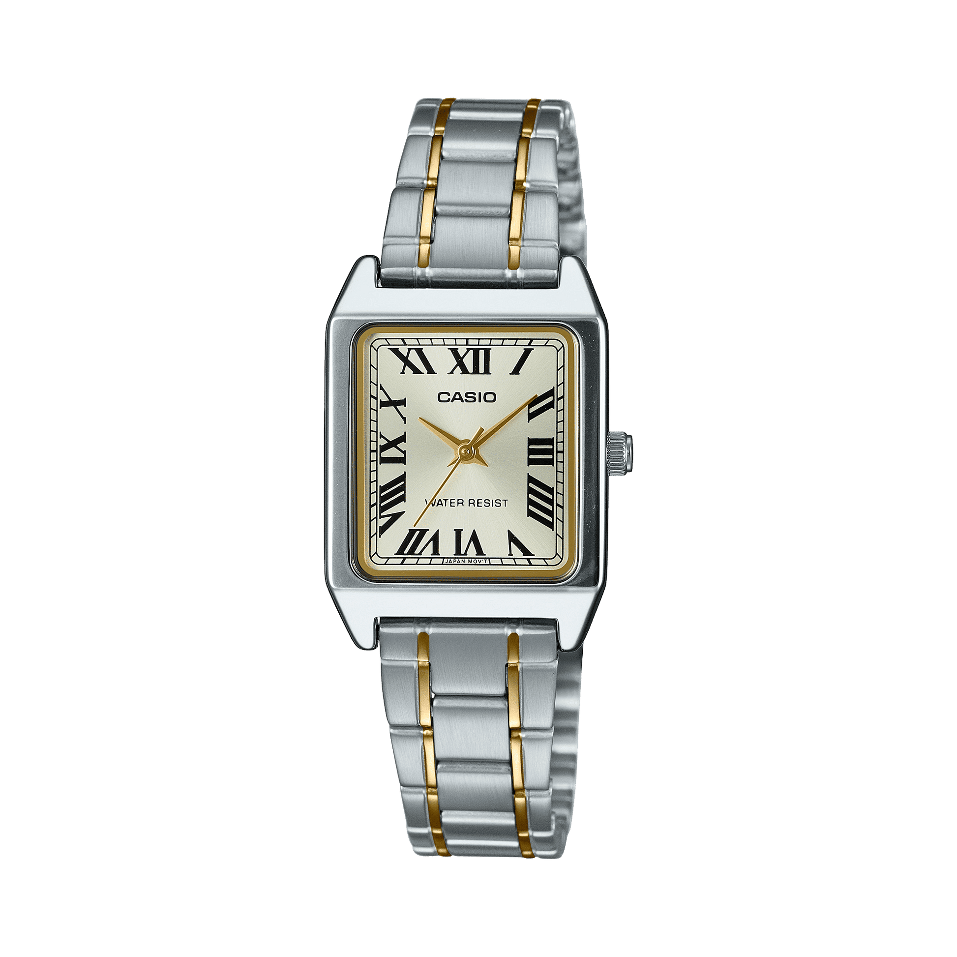 CASIO LTP-V007SG-9BUDF GOLD ANALOG DIAL DUAL TONED STAINLESS STEEL BAND WOMEN'S WATCH A2293