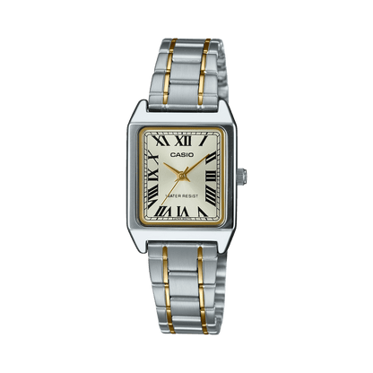 CASIO LTP-V007SG-9BUDF GOLD ANALOG DIAL DUAL TONED STAINLESS STEEL BAND WOMEN'S WATCH A2293