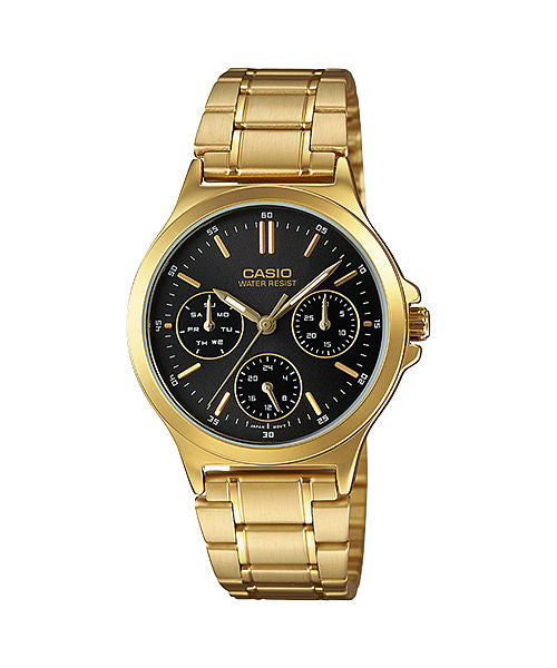 CASIO LTP-V300G-1AUDF GOLD IP BLACK ANALOG DIAL GOLD IP STAINLESS STEEL BAND WOMEN'S WATCH A1914