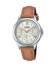 CASIO LTP-V300L-7A2UDF SILVER ANALOG DIAL BROWN LEATHER BAND WOMEN'S WATCH A1703