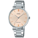 CASIO LTP-VT01D-4BUDF PINK ANALOG DIAL SILVER STAINLESS STEEL BAND WOMEN'S WATCH A1624