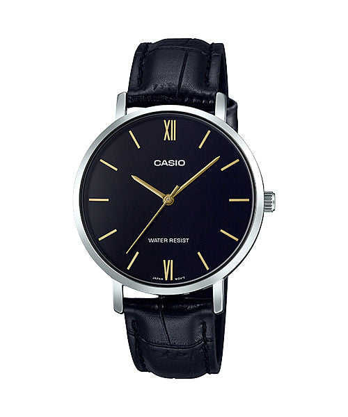 CASIO LTP-VT01L-1BUDF BLACK ANALOG DIAL BLACK LEATHER BAND WOMEN'S WATCH A1626