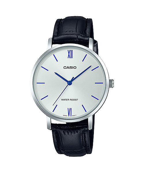 CASIO LTP-VT01L-7B1UDF WHITE ANALOG DIAL BLACK LEATHER BAND WOMEN'S WATCH A1627
