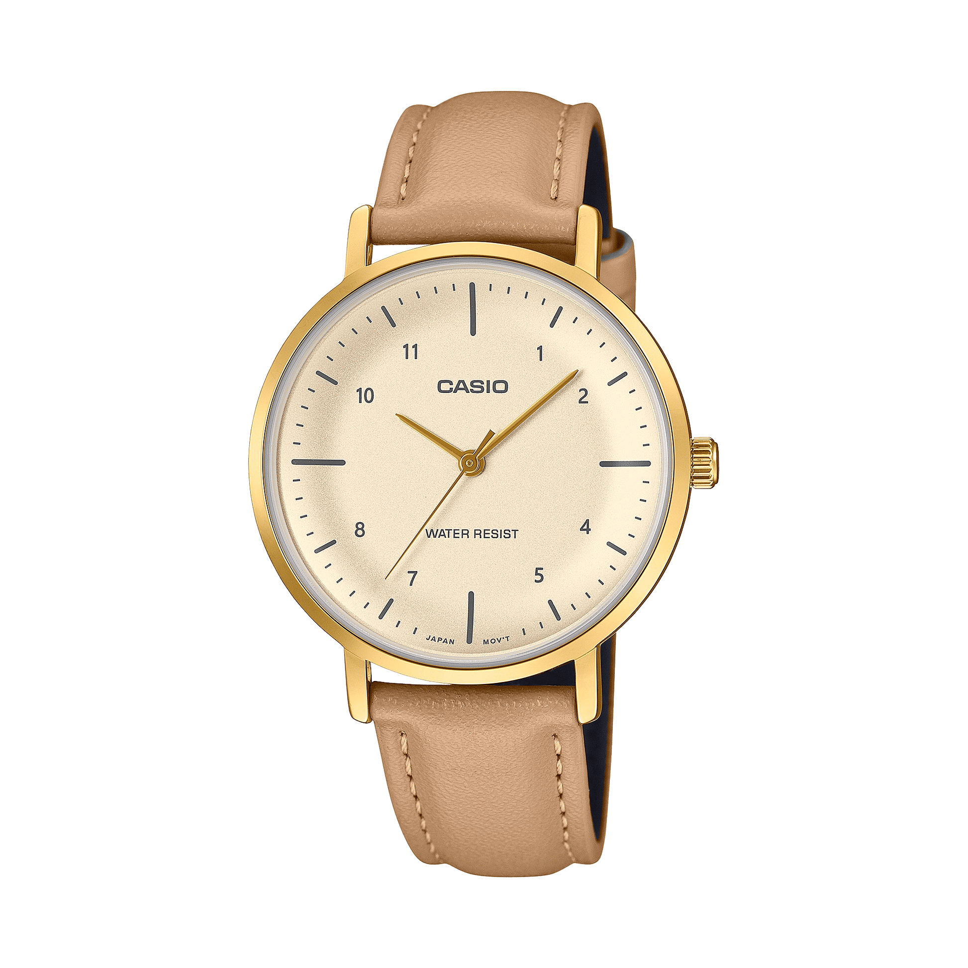 CASIO ENTICER LADIES LTP-VT03GL-4BDF GOLD ANALOG DIAL BROWN LEATHER BAND A2426