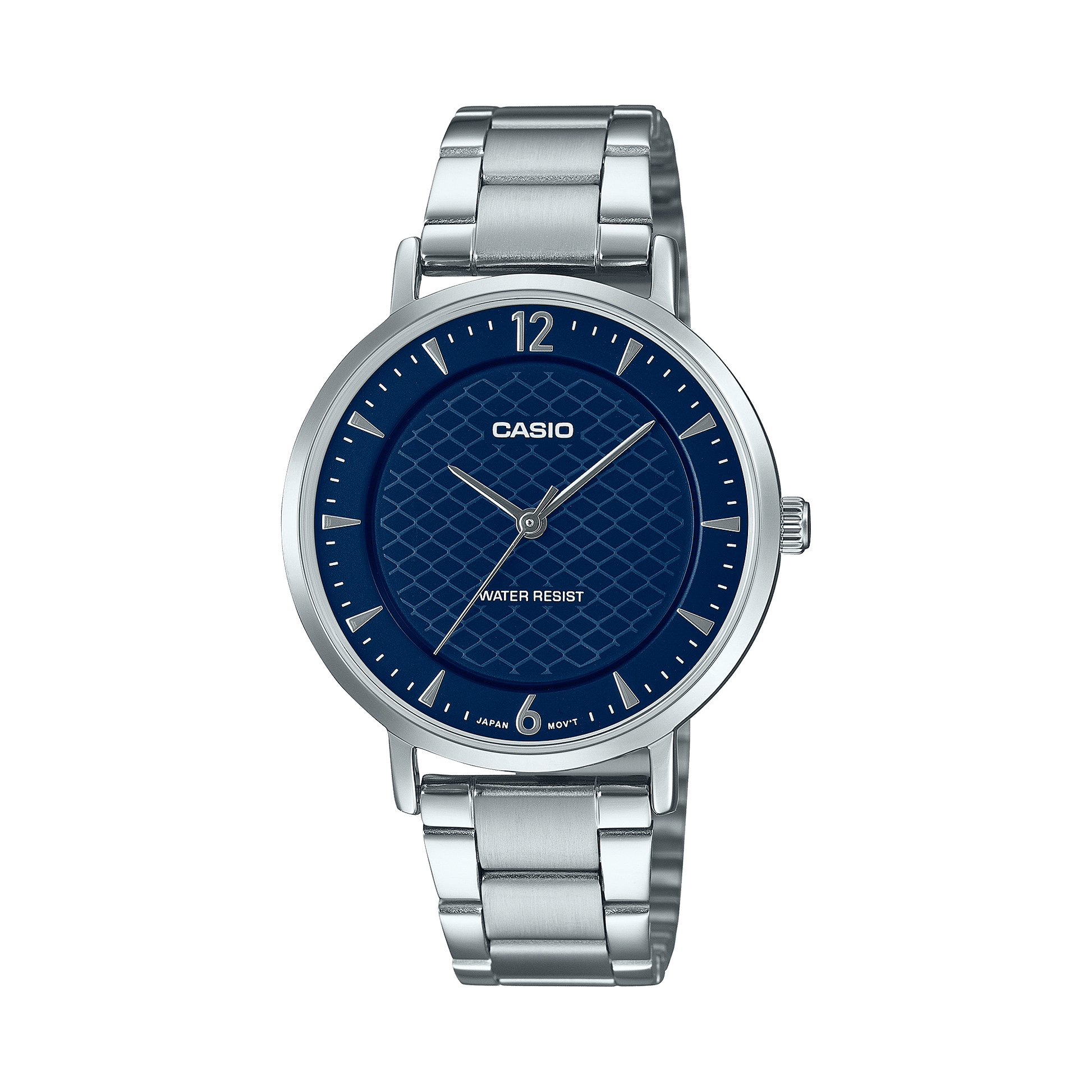 CASIO ENTICER LADIES LTP-VT04D-2ADF BLUE ANALOG DIAL SILVER STAINLESS STEEL BAND A2429