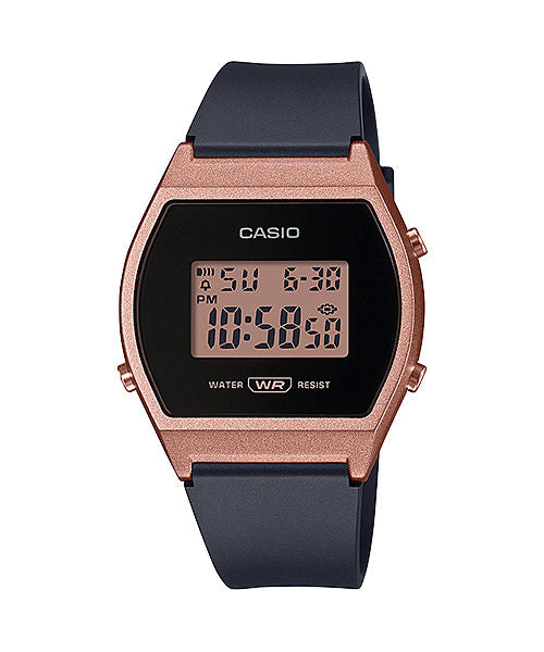 CASIO VINTAGE LW-204-1ADF ROSE GOLD DIGITAL DIAL BLACK RESIN STRAP D214