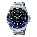 CASIO MDV-107D-1A2VDF BLACK-BLUE ANALOG DIAL SILVER STAINLESS STEEL BAND MEN'S WATCH A2190