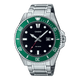CASIO MDV-107D-3AVDF BLACK-GREEN ANALOG DIAL SILVER STAINLESS STEEL BAND MEN'S WATCH A2192