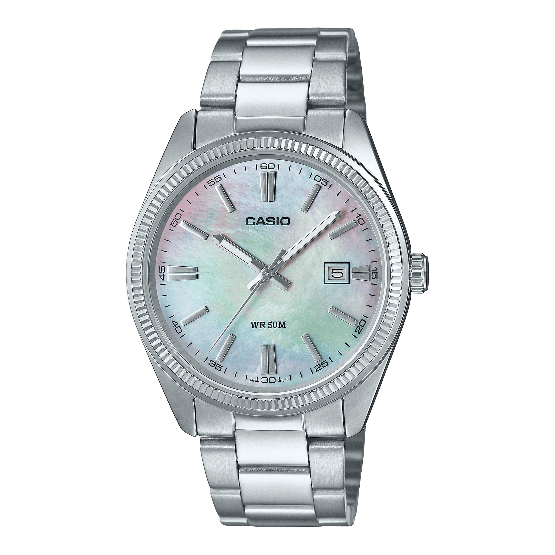 CASIO ENTICER MEN MTP-1302DS-7AVDF WHITE ANALOG DIAL SILVER STAINLESS STEEL BAND A2344