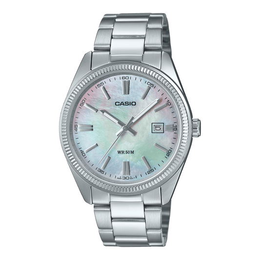CASIO ENTICER MEN MTP-1302DS-7AVDF WHITE ANALOG DIAL SILVER STAINLESS STEEL BAND A2344