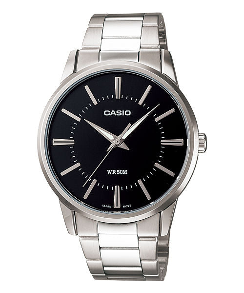 CASIO MTP-1303D-1AVDF BLACK ANALOG DIAL SILVER STAINLESS STEEL BAND MEN'S WATCH A492