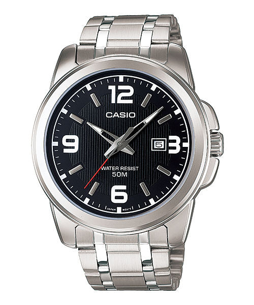 CASIO MTP-1314D-1AVDF BLACK ANALOG DIAL SILVER STAINLESS STEEL BAND MEN'S WATCH A550