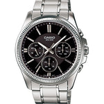 CASIO MTP-1375D-1AVDF BLACK ANALOG DIAL SILVER STAINLESS STEEL BAND MEN'S WATCH A836