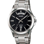CASIO MTP-1381D-1AVDF BLACK ANALOG DIAL SILVER STAINLESS STEEL BAND MEN'S WATCH A840