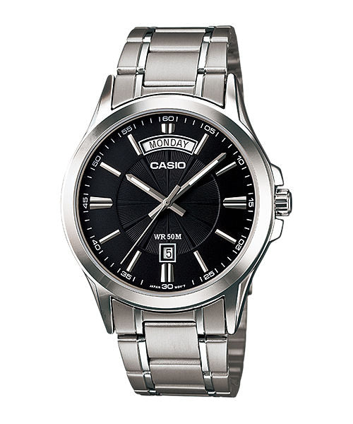 CASIO MTP-1381D-1AVDF BLACK ANALOG DIAL SILVER STAINLESS STEEL BAND MEN'S WATCH A840