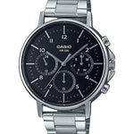 CASIO MTP-E321D-1AVDF BLACK ANALOG DIAL SILVER STAINLESS STEEL BAND MEN'S WATCH A1845